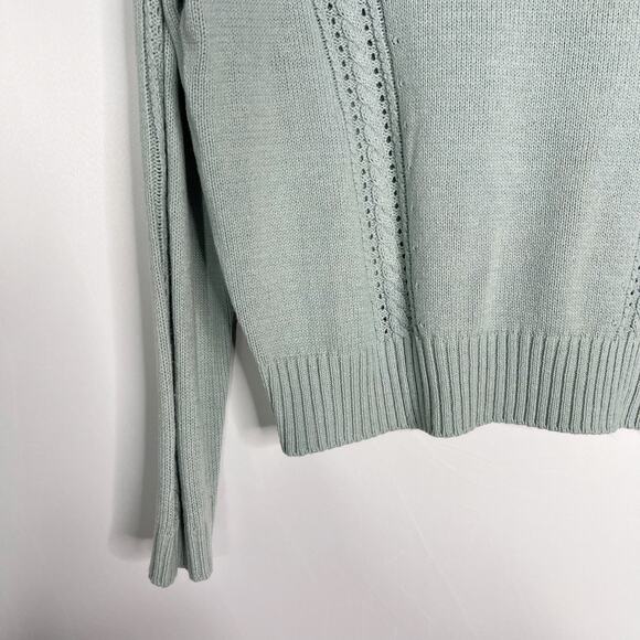 New Hem & Thread L Seafoam Green Crew Knit Sweater Cotton Blend Textured Stitch - Picture 5 of 8
